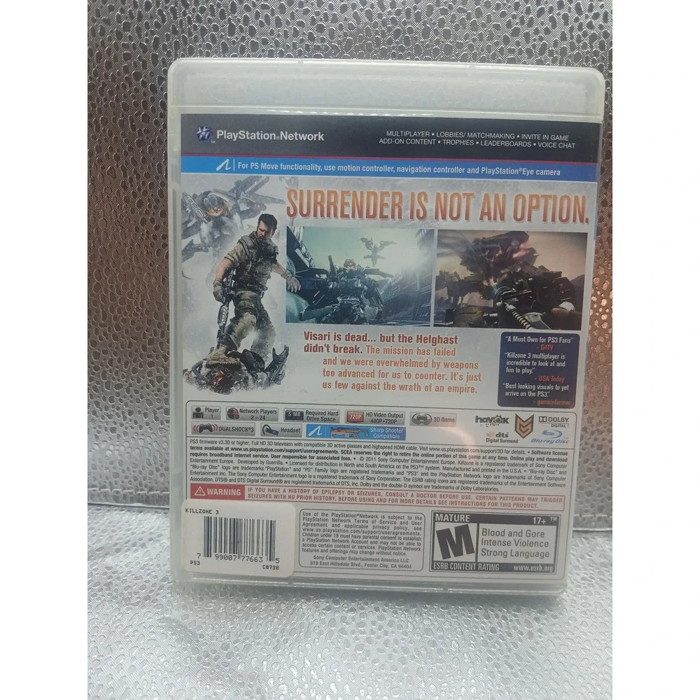 Killzone 3 Sony PlayStation 3 PS3 Game Move & 3D Compatible BCUS 98234 CIB